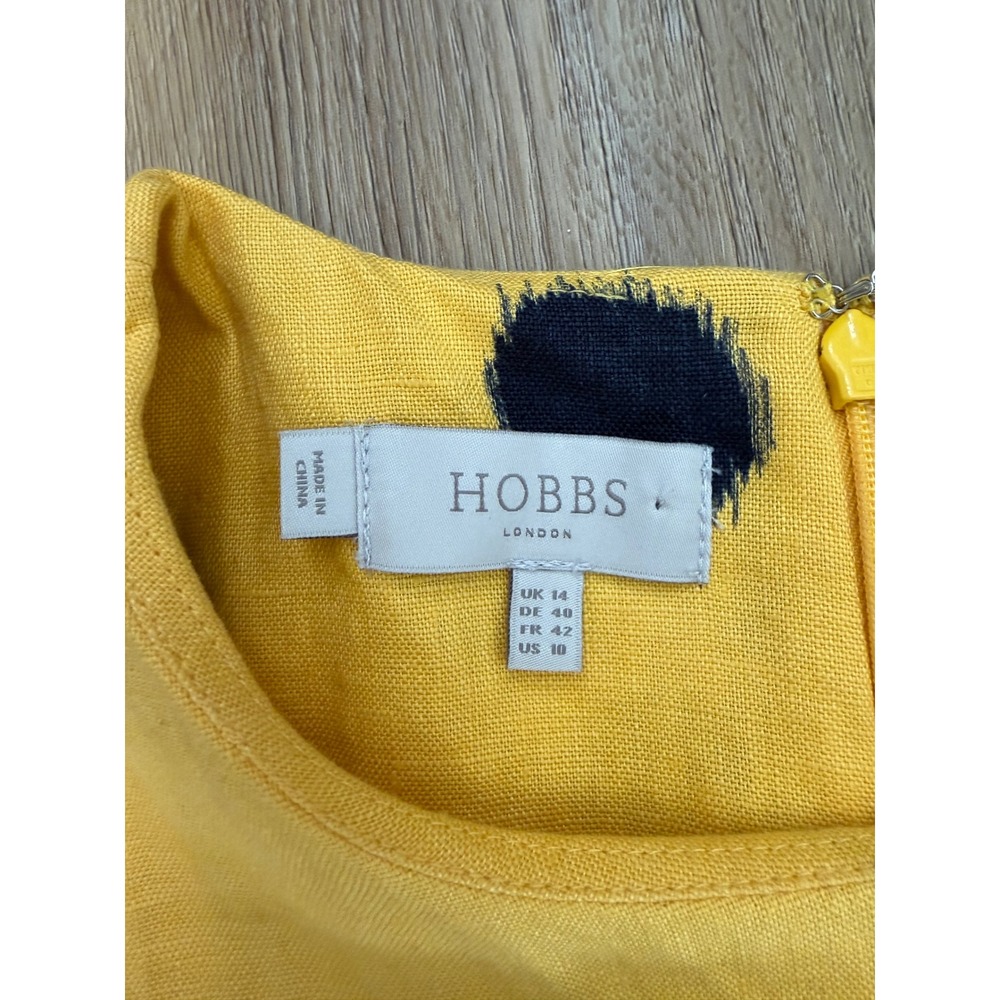 Hobbs London Carina twitchill Yellow Linen Polka Dot Tie Waist Dress 10 Preppy - Picture 4 of 7